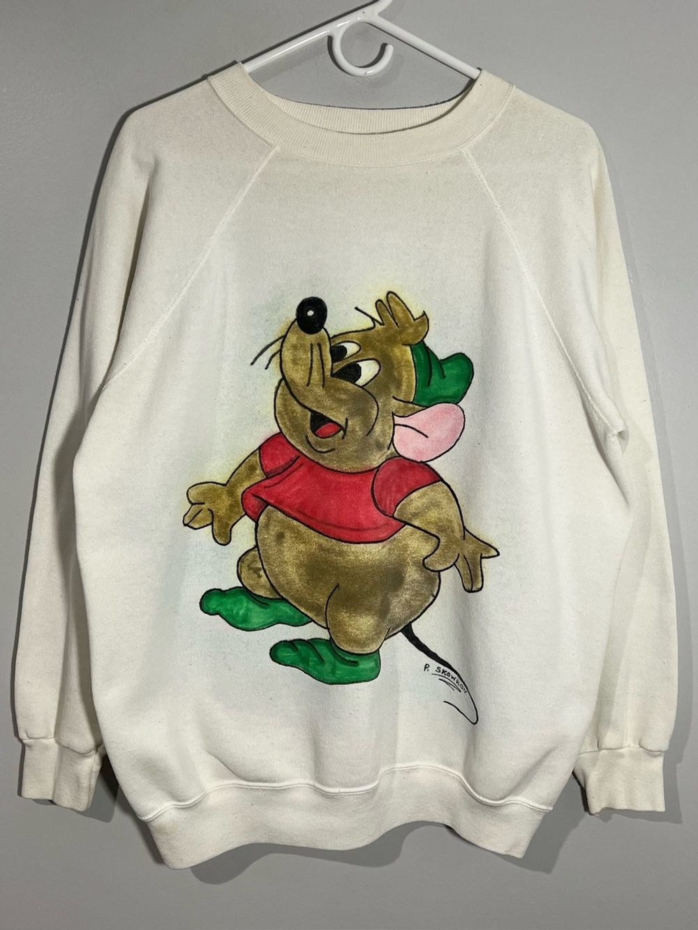 Vintage Hanes Disney Cinderella Gus Mouse White Pullover Sweatshirt Adult XL